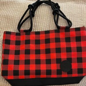 Farmhouse is my style Red and Black Checkered Tote Bag Handles are knotted